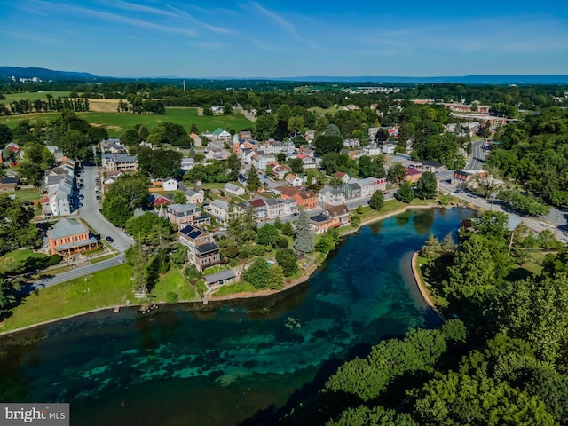 drone / aerial view featuring a water view