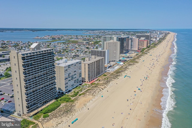 aerial view with a view of the beach and a water view