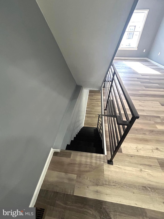 staircase featuring hardwood / wood-style floors