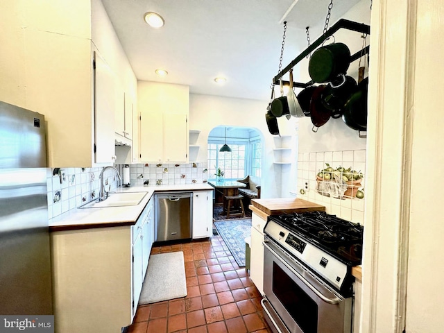 1308 Great Rd, Princeton, NJ 08540 - kitchen featuring stainless steel appliances, a sink, tasteful backsplash, light countertops, and open shelves
