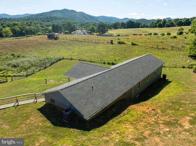 aerial view featuring a mountain view and a rural view