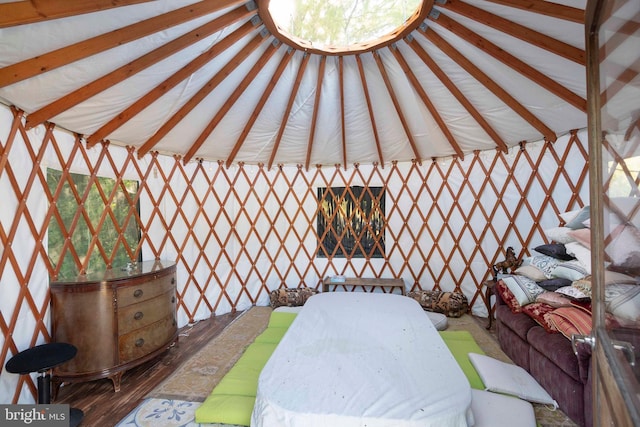 bedroom featuring vaulted ceiling