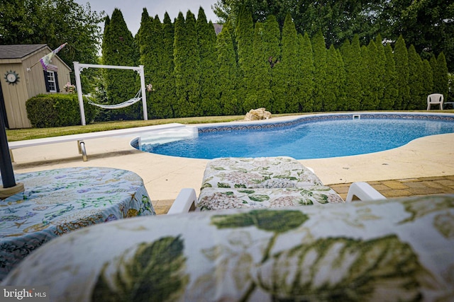 view of swimming pool with a patio