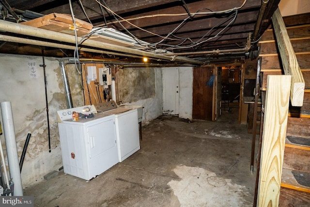 basement featuring separate washer and dryer