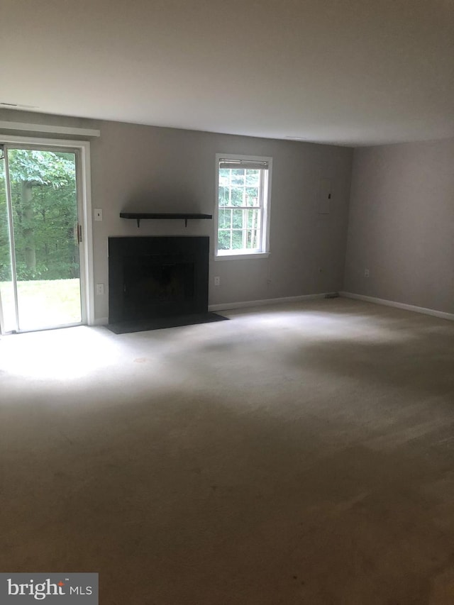 unfurnished living room with carpet floors