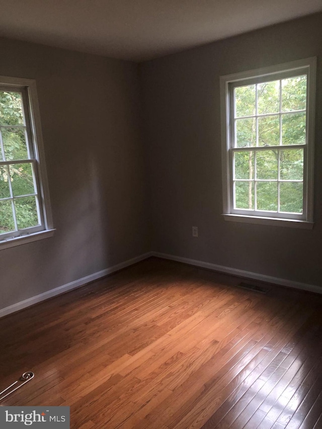 unfurnished room with a healthy amount of sunlight and wood-type flooring