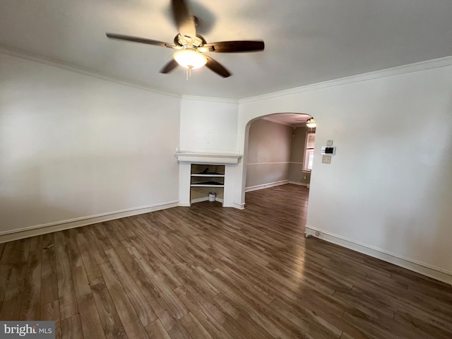 unfurnished living room with crown molding and hardwood / wood-style floors