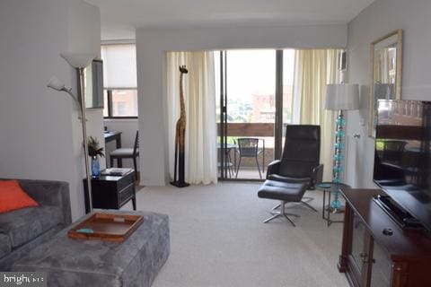 carpeted living room featuring plenty of natural light