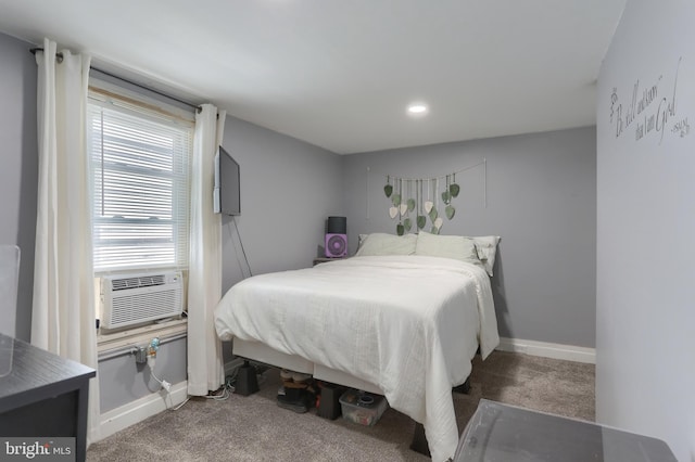 carpeted bedroom featuring cooling unit