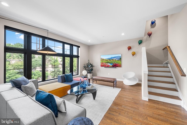 living room with hardwood / wood-style flooring