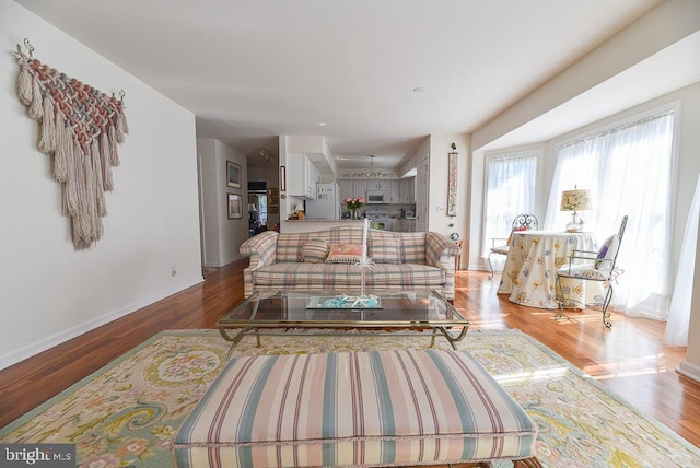 living room with light hardwood / wood-style flooring