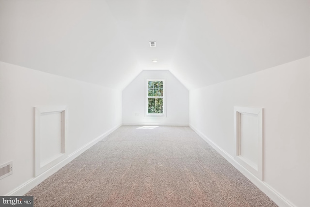 additional living space featuring lofted ceiling and carpet floors