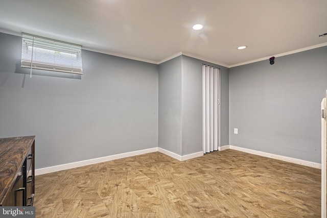 basement with ornamental molding