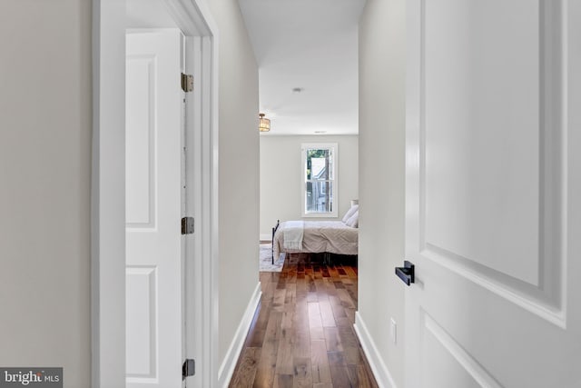 corridor with dark wood-type flooring