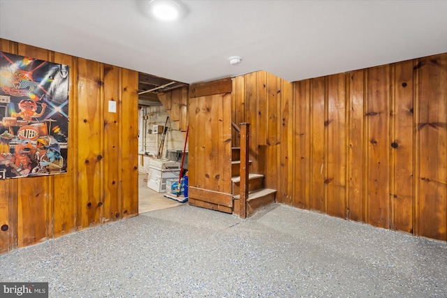 basement with wood walls