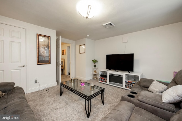 living room with light carpet