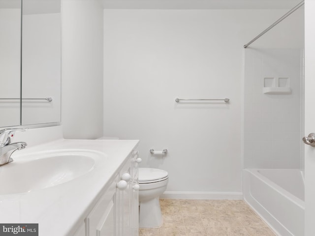 full bathroom featuring tile patterned floors, vanity,  shower combination, and toilet