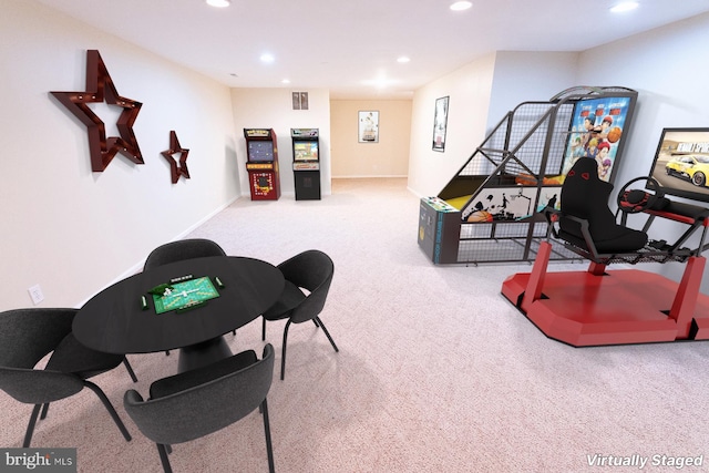 game room with carpet flooring