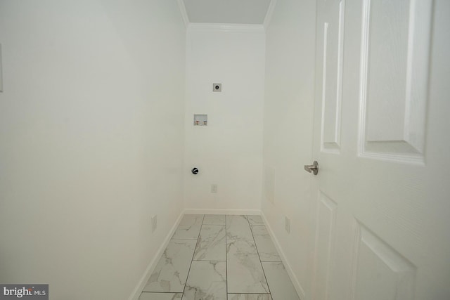 laundry room featuring crown molding, hookup for a washing machine, and electric dryer hookup