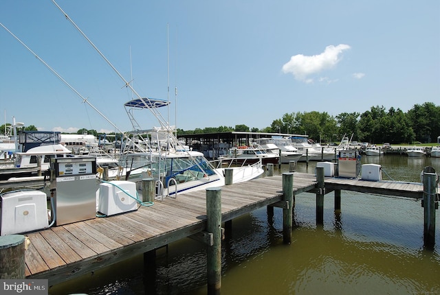 view of dock with a water view