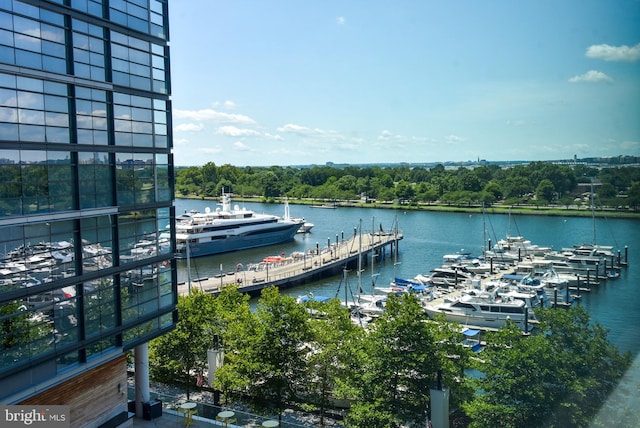 view of dock with a water view