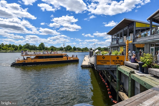 dock area featuring a balcony and a water view