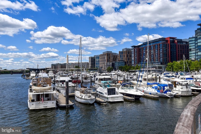 dock area featuring a water view