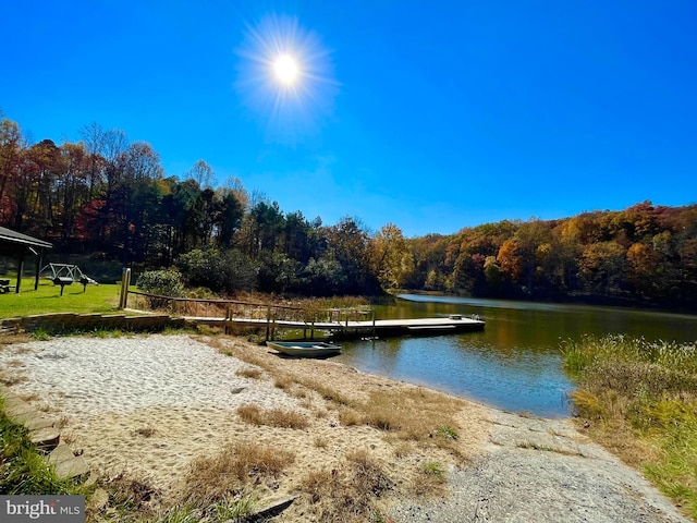 property view of water with a boat dock