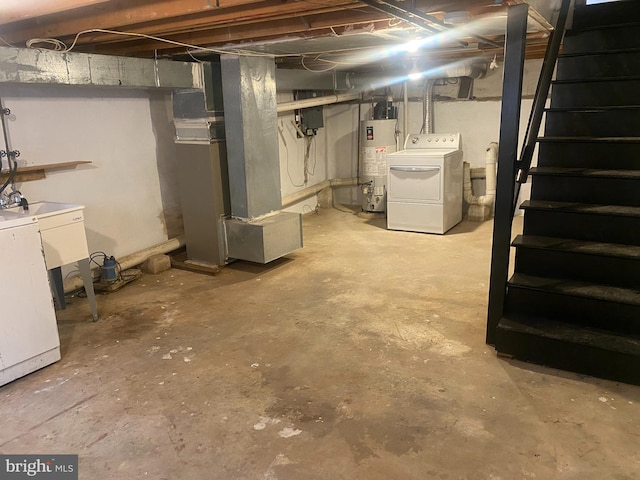 basement with heating unit and water heater