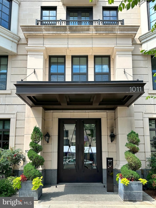 doorway to property with french doors