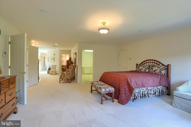 bedroom with light carpet