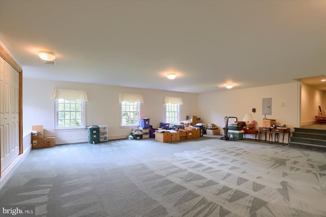 miscellaneous room featuring carpet floors and electric panel