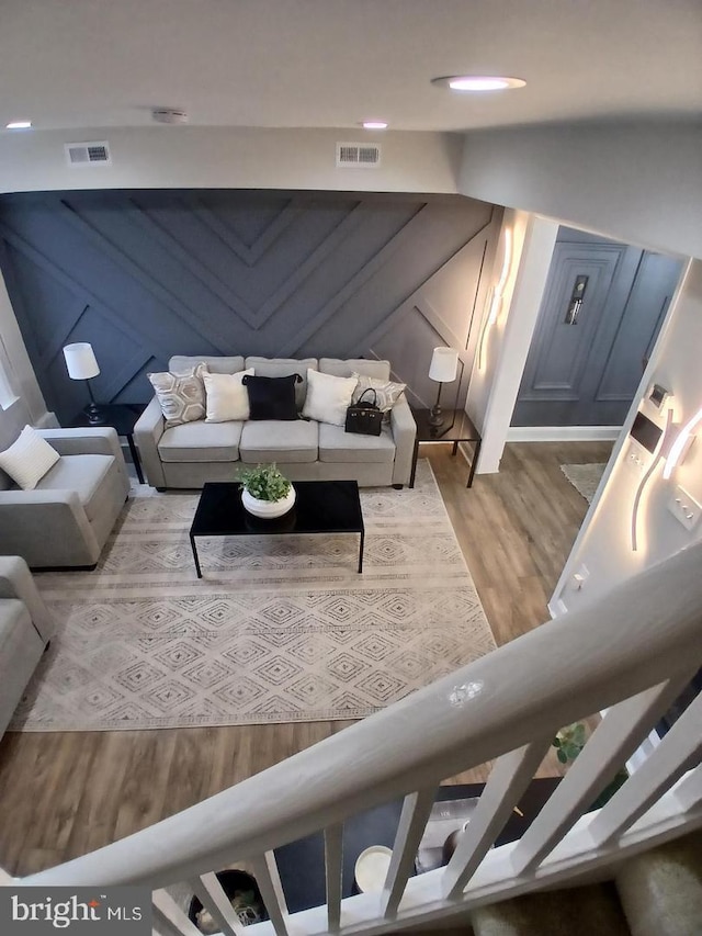 living room featuring light wood-type flooring