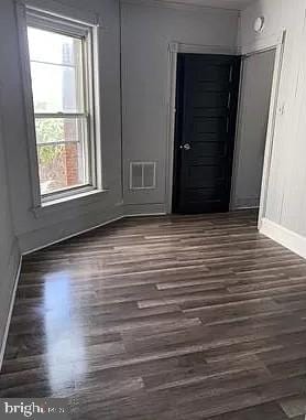 spare room with dark wood-type flooring