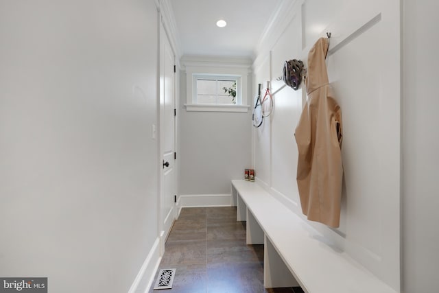 mudroom with ornamental molding