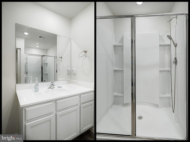 bathroom with vanity and walk in shower