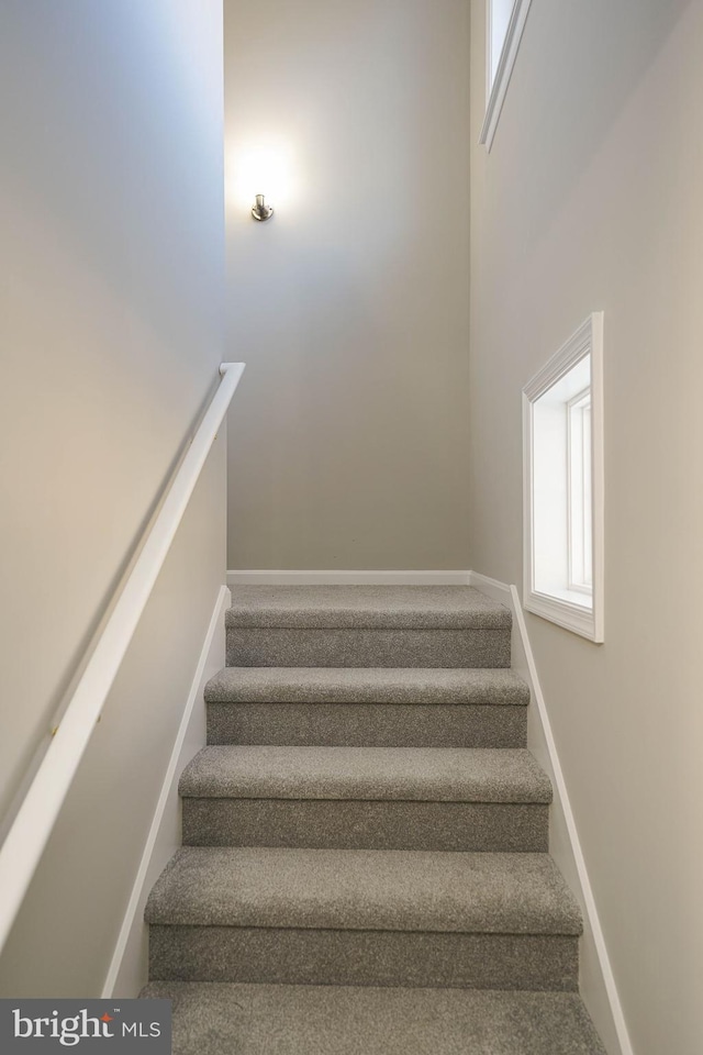 staircase featuring a high ceiling