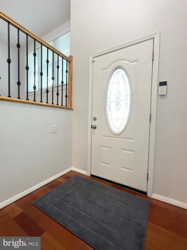 foyer entrance featuring dark wood-type flooring