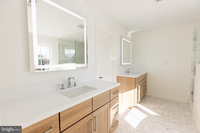 bathroom featuring vanity and walk in shower