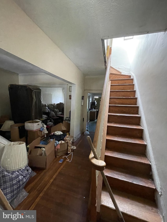 stairway featuring hardwood / wood-style floors