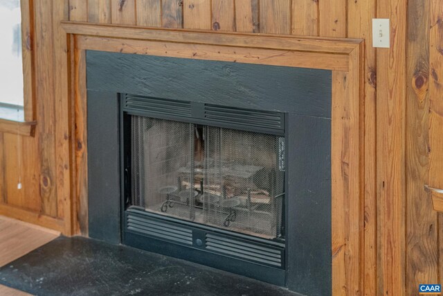 interior details featuring wood walls