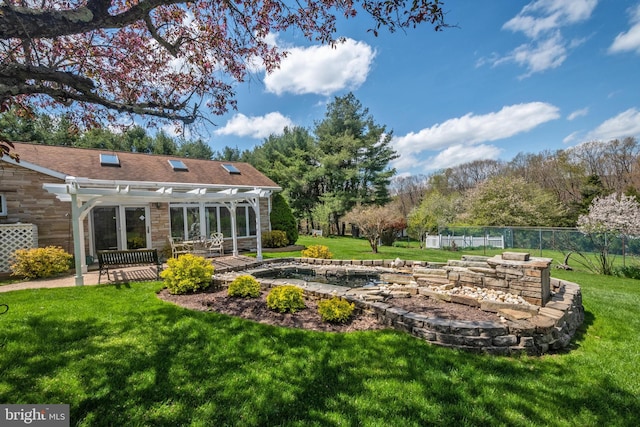 view of yard with a patio area and a pergola