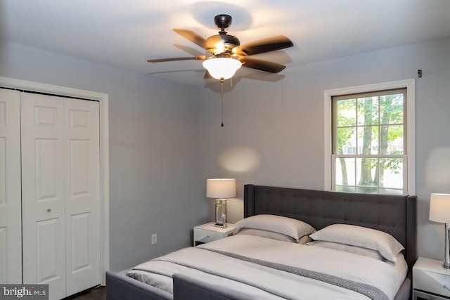 bedroom with a closet and ceiling fan