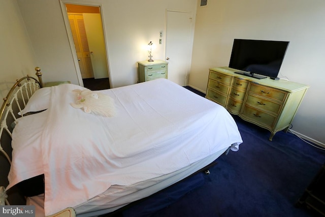 carpeted bedroom with a closet