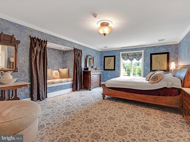 bedroom with crown molding