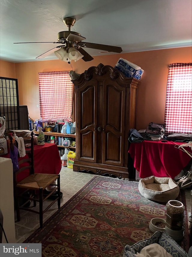 interior space featuring ceiling fan and plenty of natural light