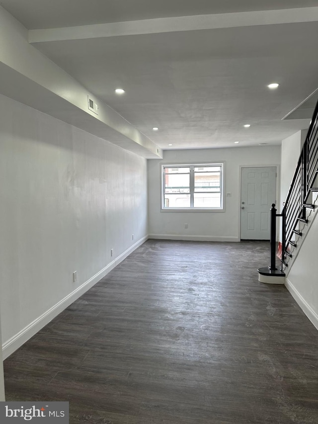 unfurnished living room featuring dark hardwood / wood-style flooring