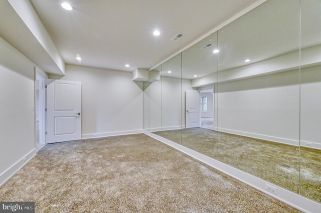 basement featuring carpet