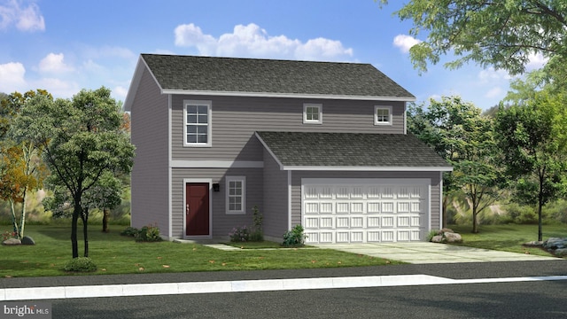 view of front property with a garage and a front yard