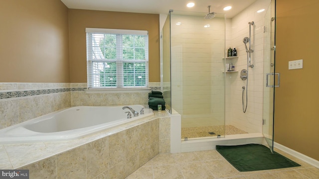 bathroom featuring plus walk in shower